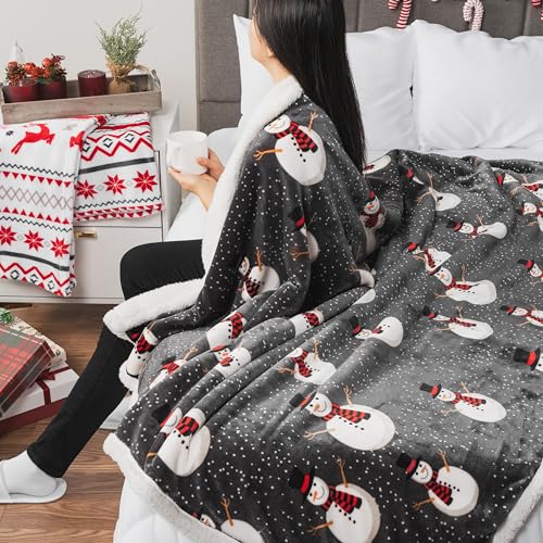 PAVILIA Premium Christmas Sherpa Throw Blanket, 50x60, Grey Snowman Cozy Fleece Holiday Blanket, Reversible Plush Winter Throw for Couch & Bed, Ultra Soft Warm - color: Snowman Charcoal, size: 50 x 60 Inches
