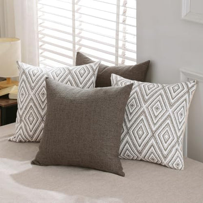 HPUK Throw Pillow Covers 18x18, Set of 4, Natural Couch Pillow Covers | Polyester fabric, patterned and solid designs, hidden zippers, machine washable, for sofas and beds, inserts not included - color: Natural, size: 18" x 18" (Pack of 4)