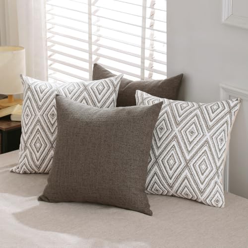 HPUK Throw Pillow Covers 20x20, Set of 4, Natural Couch Pillow Covers | Polyester fabric, patterned and solid designs, hidden zippers, machine washable, for sofas and beds, inserts not included - color: Natural, size: 20" x 20" (Pack of 4)