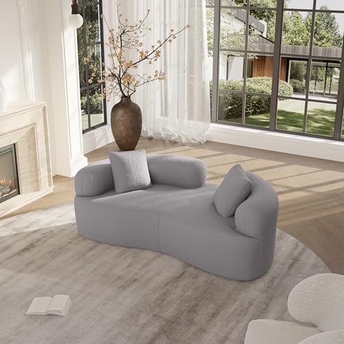 66.93 Inch Curved Loveseat Sofa with High - Density Foam Cushion, Full Compression Modular 2-Seater Couch, No Assembly Required, for Small Spaces & Living Room, Pearl Grey - color: Pearl Grey, size: 66.93 inches Mini Version