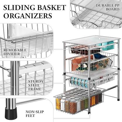 Simple Houseware Stackable 2 Tier Sliding Basket Organizer Drawer, Chrome - color: Chrome, size: 2-tier