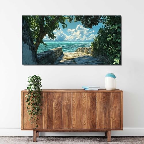 Canvas Wall Art Decor Coastal Wall Art Pictures for Living Room Canvas Art Wall Decor Landscape Natural Wall Art Prints Green Blue Artwork for Walls Seaside Art Work for Home Office Decor 20"x40" - color: TB-Q, size: 40"L x 20"W