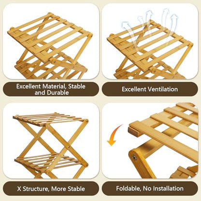Bamboo Shoe Rack, Portable Folding Storage, No Installation, 5 Tier Stand | Free Standing, Space Saving Design, Easy To Move, Ideal For Entryway, Closet, Dorm - size: 5 Tier