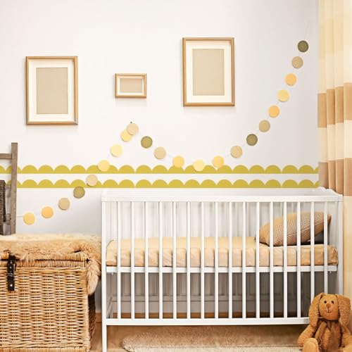 Scallop Border Wall Sticker，Door Edge Scallop Decorative Art Stickers，Scallop Peel and Stick Border，for Nursery, Kids Bedroom Living Room Home Scandinavian Boho Painting Wall Décor. (Yellow) - color: Yellow