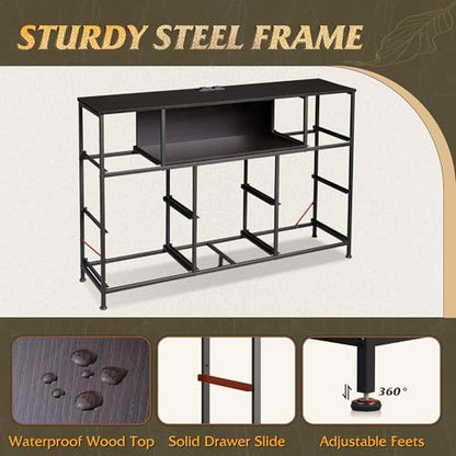 WLIVE LED Dresser TV Stand for 55 Inch TV, 8 Drawers, Dark Grey | Fits TVs up to 55 inch, 8 fabric drawers, LED chest of drawers, Built-in power outlet, Living room or bedroom - color: Dark Gray