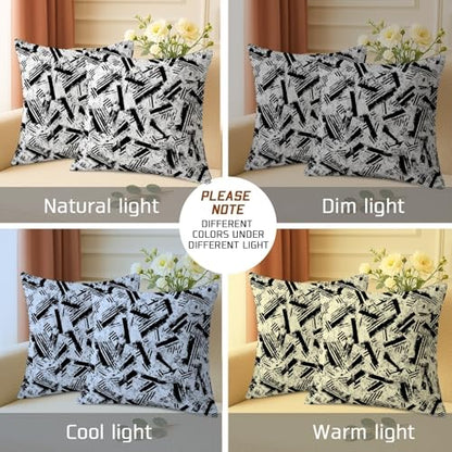Stripes Throw Pillow Covers Set of 2, Modern Abstract Brush Patterns Texture None Black Soft Velvet Washable Square Pillow Cases for Living Room Bedroom Loft Office Car Decor 22x22 Inch - size: 22" x 22" (Pack of 2)