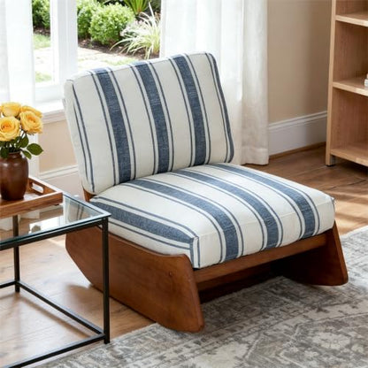 Armless Rocking Chair, Upholstered Lounge Chair, Navy Stripe | Comyf Chenill, Curved Solid Wood Base, for Living Room, Bedroom - color: Dark Blue Stripe