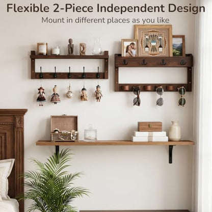 Wooden Key Holder Wall Mount with Shelf, Wall Key Rack and Mail Holder with 9 Key Hooks and 6 Sunglasses Holders, Farmhouse Key Hanger for Entryway Living Room Bedroom, Rustic Brown - color: Rustic Brown