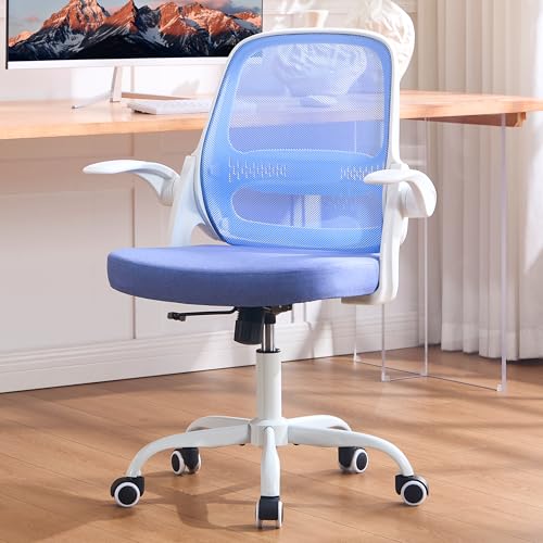 amseatec Ergonomic Mesh Desk Chair with Flip-Up Arms, Supports 300 lbs | Aerospace-grade frame, Mesh & 3" foam seat. 90-110° rocking, height adjustable, 360° swivel. - color: Blue