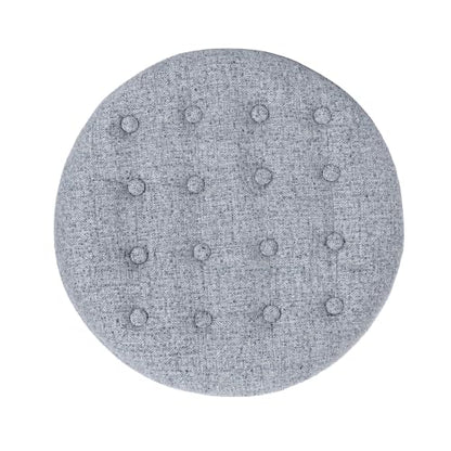HomePop 19" Button Tufted Round Storage Ottoman - Blue Gray Woven Fabric - color: Blue Gray Woven Fabric