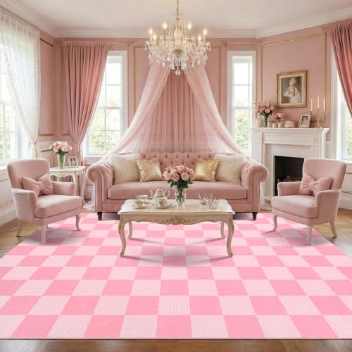 GarveeHome Checkered Pink 9x12 Area Rug for Living Room Bedroom | Large Washable Girls Rug for Bedroom Dinning Room Nursery Non-Slip Soft Stain Resistant Geometric Rugs TPE Backing - color: Blush Pink, size: 9' x 12' (Rectangular)