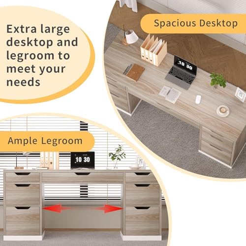 Computer Desk with Drawers, Small Office Desk with Storage, Light Walnut | 54 Inch Writing Desk with 7 Storage Drawers, Study Desk for Bedroom, Small Spaces - color: Light Walnut