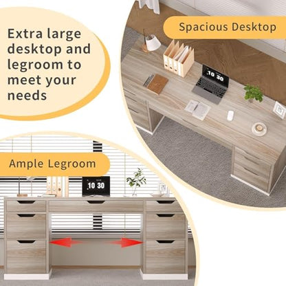 Computer Desk with Drawers, Small Office Desk with Storage, Light Walnut | 54 Inch Writing Desk with 7 Storage Drawers, Study Desk for Bedroom, Small Spaces - color: Light Walnut