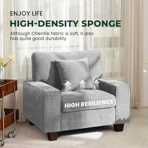 DOPEDIO 71.25" Sofa Set, Chenille Loveseat & 2 Accent Chairs, Light Gray | Modern chenille sofa set with removable covers, spring cushions, solid wood frame, easy assembly for comfortable living rooms - size: 71.25 inch + 2 Single, style: Light Grey Cheni