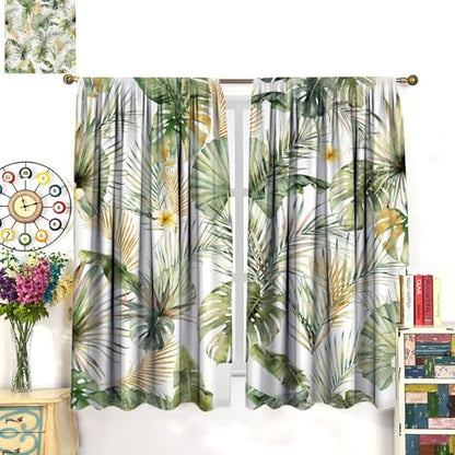 Tropical Leaves Curtains, Green Gold Palm Tree Leaf Banana Monstera Jungle Plant Hawaii Botanical Nature Blackout Window Treatments Drapes for Bedroom Living Room Apartment 42" W X 45" L - color: Flamingo-9, size: 21"W x 45"L (Pack of 2)