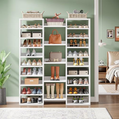 Tribesigns 14-Tier Shoe Cabinet, 59" Tall White Storage Organizer | 46 Pairs Wide Shoe Shelf with 22 Open Cubbies, Freestanding Entryway Shoe Rack for Closet, Living Room, Entryway, Hallway