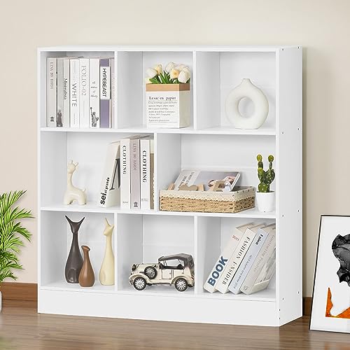 YAHARBO 3 Tier 8 Cube Horizontal Bookshelf, Low Bookcase with Sleves,White | Short Wide Long Bookshelves, Low Cube Book Shelf with 8 Open Cubes, Anti-Tip Kit Included, For Living Room, Bedroom, Office - color: White, size: 100CM