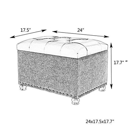 24" Ottoman with Storage for Living Room Rectangular Fabric Tufted Bench Footrest Toy Chests for Bedroom (Cyan) - color: Cyan