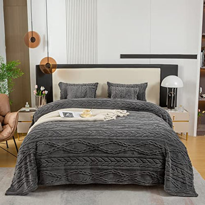 YUSOKI Sherpa Fleece Twin XL Size Blanket, Grey, 65"x90" | 3D Stylish Design,320GSM, Non-Shedding, Lightweight for All Season Use, stays fluffy after repeated washes, Perfect Gifts - color: Grey-(without Pillows), size: Twin XL (65" x 90")