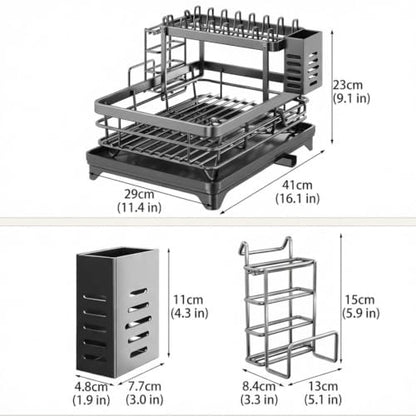 Stainless Steel Dish Drying Rack for Kitchen Counter, 2-Tier Dish Racks for Kitchen Counter, Compact Dish Drainer with Auto-Drainboard & Utensil Holder for Plates, Bowls, Cups and Cutlery (D-1) - color: D-1