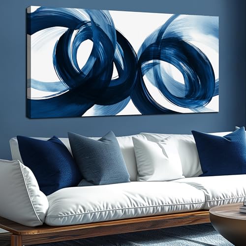 MXUNYZ Blue Abstract Canvas Wall Art for Living Room,Minimalist Painting | 58x29 Inch Large Size Hallway Hotel Dining Room Wall Decoration,Modern Home Office Decor Ready to Hang - color: Blue, size: 58"L x 29"W