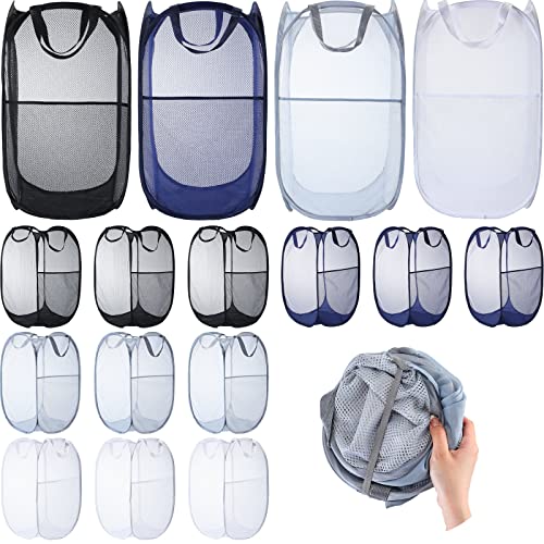 Gejoy 16 Pcs Mesh Pop up Laundry Hamper Bulk Collapsible Laundry Basket Large Foldable Clothes Hamper with Handles Ideal for Kids Adults, College Dorm, Travel, Hotel, 14. 1 x 22. 8 Inch