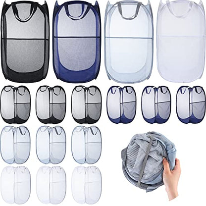 Gejoy 16 Pcs Mesh Pop up Laundry Hamper Bulk Collapsible Laundry Basket Large Foldable Clothes Hamper with Handles Ideal for Kids Adults, College Dorm, Travel, Hotel, 14. 1 x 22. 8 Inch