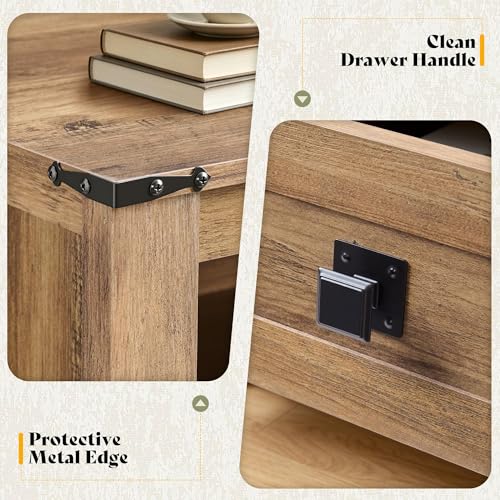 AMERLIFE Farmhouse Wood Nightstand Set of 2, End Table with Drawers, Brown | Narrow/Small 18" Bedside Table with Open Shelf, Wooden Night Stand for Bedroom/Home Office, Rustic Honey Brown - color: Honey Brown