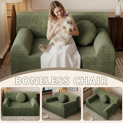 42" Boneless Oversized Chair with Side Pocket, Sofa Small Single Couch in a Box, Deep Seating Boneless Chair for Bedroom Living Room Office Apartment, No Assembly, Green - color: Green, size: 42'' Style 3