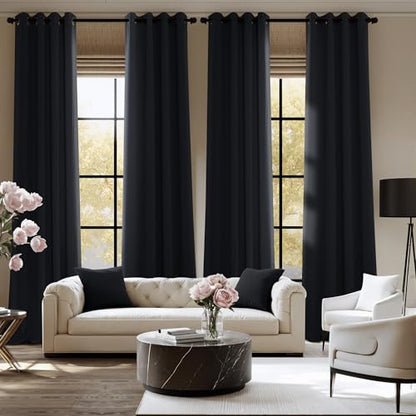 NICETOWN 95 Inch Blackout Curtains, Grommet 2 Panels Thermal Insulated Black Room Darkening Drapes, Extra Long Window Curtains for Bedroom Living Room - color: Black, size: 52"W x 95"L (Pack of 2)