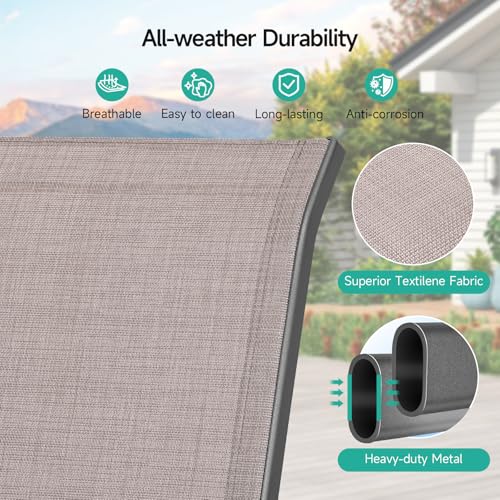 Patio Chairs Set of 4, All Weather Outdoor Dining Chairs | Stackable Dining Furniture Set, Breathable, High Back, Lawn, Garden, Backyard, Poolside Furniture - color: Brown