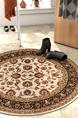 Well Woven Barclay Collection Sarouk Ivory 5 ft Round Rug - for Living Room, Bedroom, and Dining Room - color: Ivory, size: 5'3" (Round)