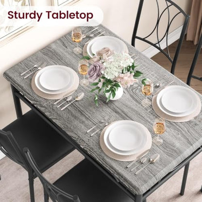CABIHOME Dining Table Set - 5 Piece Rectangle Kitchen Table with 4 Upholstered Chairs, Perfect for Small Spaces & Apartments - Retro Gray - color: Retro Gray, size: Table with 4 Upholstered Chairs