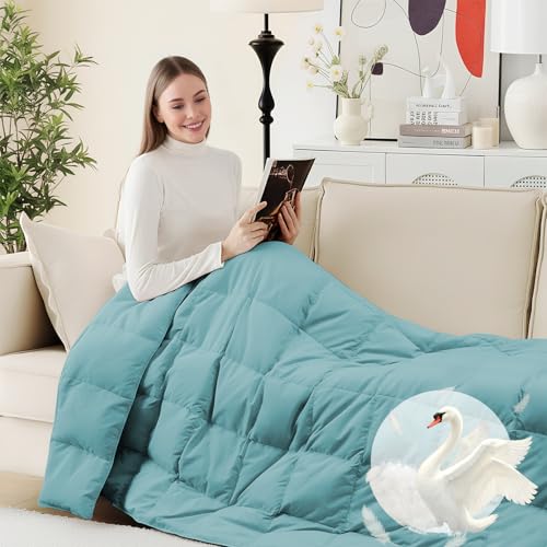 Deodar Down Fiber Throw Blanket Lightweight Packable Throw Indoor & Outdoor | Lightweight Blue Down Throw Blanket for Couch,Outdoor Picnic Lap Soft Throw Comforter for Office Bedroom, Machine Washable - color: Sea Blue
