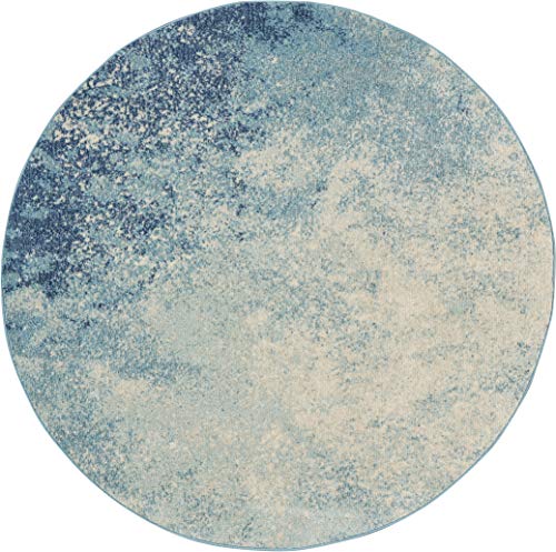 Nourison Home Passion 4' x Round Navy Light Blue Fabric Modern Area Rug (4' Round) - color: Navy Light Blue, size: 4' (Round)
