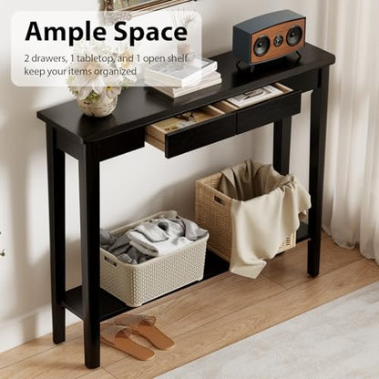 AQIMUELE Wood Console Table with Drawers, Mid Century Modern Console Table Black for Entryway, Living Room, Hall Way. - color: Black