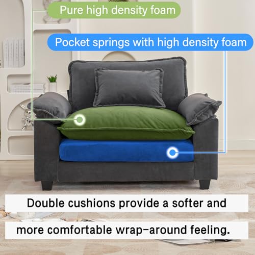 53" Modular Sectional Sofa, Comfy Single Sofa Deep Cloud Couch | Couches for Living Room, Modular Couch, Deep and Wide Seat, Velvet Sofa Sleeper with Throw Pillows, Blue Grey - color: Blue Gray, size: 53 Inch