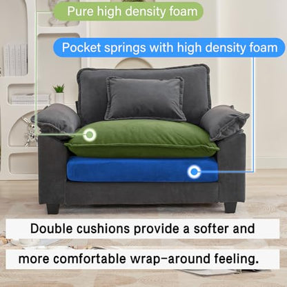 53" Modular Sectional Sofa, Comfy Single Sofa Deep Cloud Couch | Couches for Living Room, Modular Couch, Deep and Wide Seat, Velvet Sofa Sleeper with Throw Pillows, Blue Grey - color: Blue Gray, size: 53 Inch
