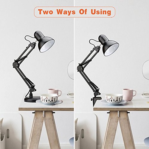 PowerKing Metal Swing Arm Desk Lamps, Adjustable Architect Lamp, Black | Metal Material, Adjustable & Flexible, Fits E26 E27 Bulbs, 2-in-1 Design, Eye-Caring Reading Light, for Home & Office - color: Black