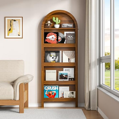 Narrow Tall Wall Mounted Bookshelf for Living Room Bedroom (Brown) - color: Brown