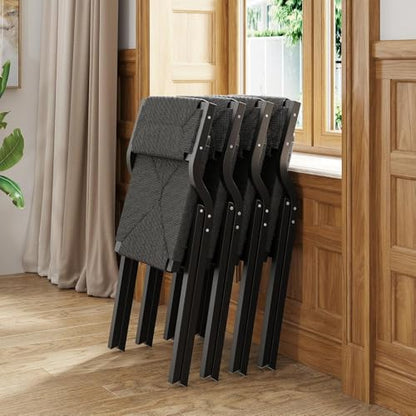 Wood Folding Chairs Set of 4, Foldable Chairs Wooden Indoor Stackable Dining Chairs for Kitchen & Dining Room Chair Woven Seat & Webbing Back