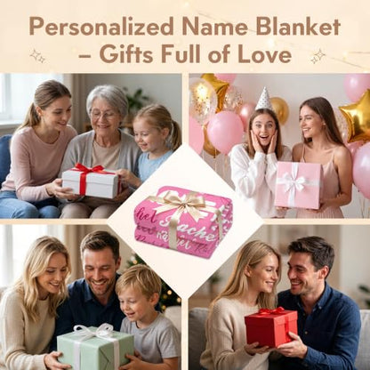 Personalized Blanket with Name, Custom Name Blanket Gifts for Kids Adults Boys Girls Teen, Soft Customized Fleece Flannel Throw for Bedroom Living Room, Birthday Christmas - color: Dark Pink