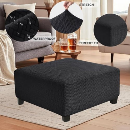 Levoberg Waterproof Square Ottoman Cover Large Square Folding Storage Ottoman Bench Slipcovers Footrest Stool Covers Oversized Ottoman Coffee Table Covers Cube with Elastic Bottom M Black - color: Black, size: Square-M