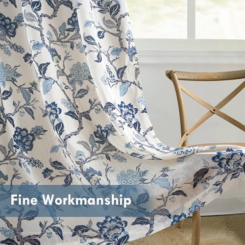 DriftAway Ada Floral Botanical Print Flower Leaf Lined Thermal Insulated Room Darkening Linen Blend 100% Blackout Back Tab Window Curtains 2 Layers Set of 2 Panels Each 52 Inch by 63 Inch Navy - color: Navy-back Tab, size: 52"W x 63"L (Pack of 2)