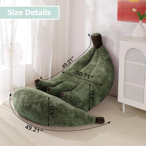 Banana Bean Bag Chair with Ottoman, Floor Sofa Bed with Footrest, Comfy Convertible Lounger for Teens & Adults, Plush Couch for Bedroom, Living Room or Dorm, M-DarkGreen - color: Darkgreen, size: Medium