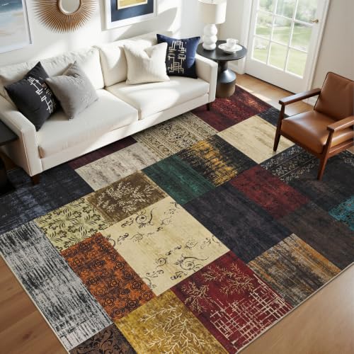 8x10 Area Rugs for Living Room, Washable Non Slip Bedroom Rug, Soft Low Pile Large Modern Geometric Carpet Indoor for Dining Room Kids Room Nursery Office - color: Multi Color, size: 8' x 10' (Rectangular)