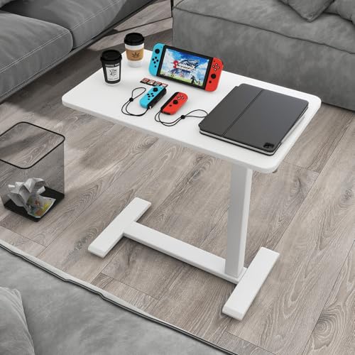PUNCIA 27" Laptop Table with Hidden Wheels Pneumatic Standing Desk, White | Pneumatic Rolling Computer Cart Height Adjustable Beside Table Laptop Desk for Hospital Home Office Bedroom Couch