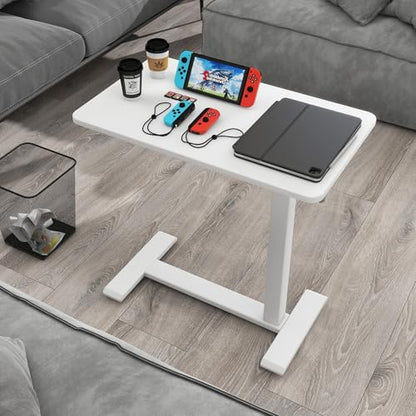 PUNCIA 27" Laptop Table with Hidden Wheels Pneumatic Standing Desk, White | Pneumatic Rolling Computer Cart Height Adjustable Beside Table Laptop Desk for Hospital Home Office Bedroom Couch