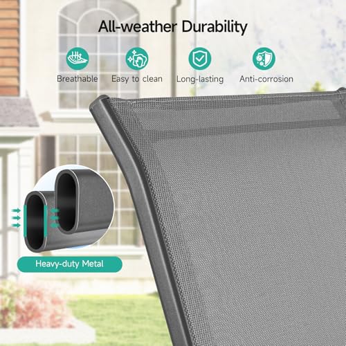 Patio Chairs Set of 4, All Weather Outdoor Dining Chairs | Stackable Dining Furniture Set, Breathable, High Back, Lawn, Garden, Backyard, Poolside Furniture - color: Grey