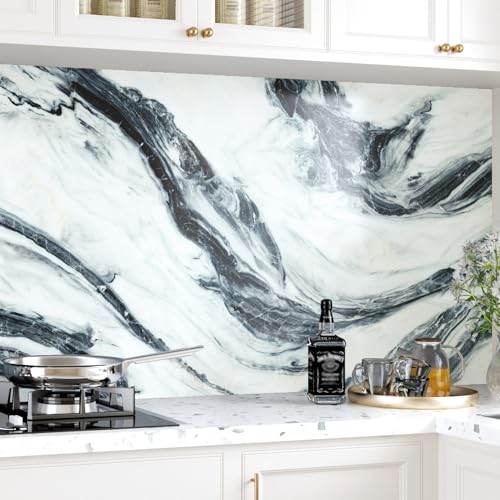 Blue/White Marble Contact Paper Peel and Stick for Countertops | Glossy Marble Wallpaper Self Adhesive Removable Contact Paper for Kitchen Backsplash Cabinet Bathroom Vinyl Wrap 15.7"×78.7" - color: Blue White